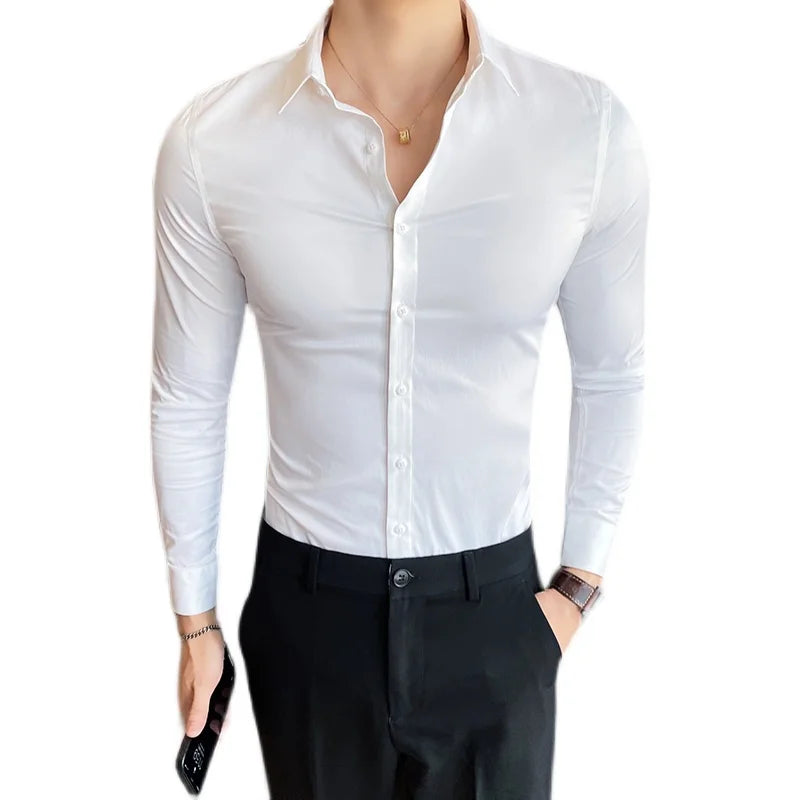 Shirts For Men Clothing Korean Luxury Long Sleeve Men's Social Shirts Simple All Match Casual Slim Fit Formal Work Wear Big Size