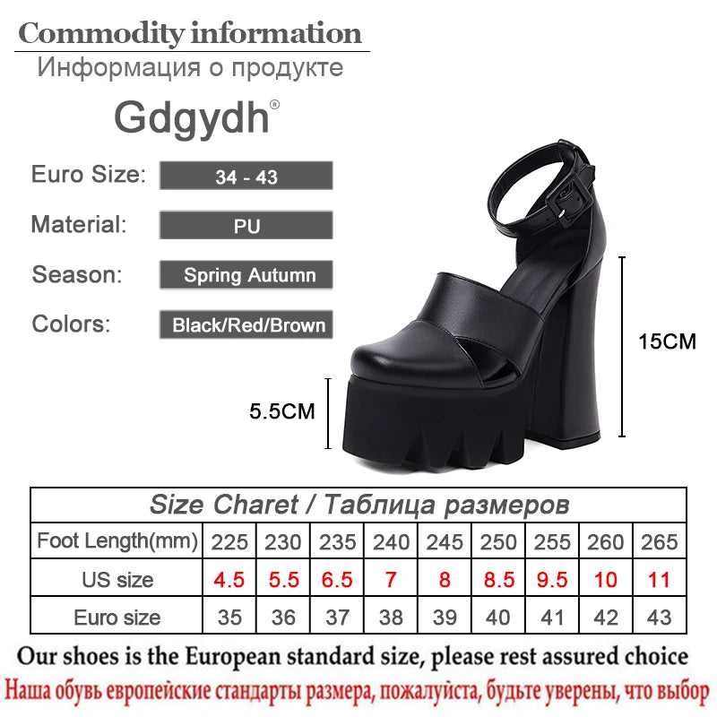 Punk Rock Style Platform Sandals Women Ankle Strap Belt Buckle Hegith Heels 15cm Sexy High Heels Shoes Cut Out Plus Size