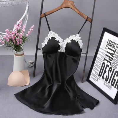 2021 hot sale summer solid v-neck Sexy Lingerie Women Silk  Robe Dress Babydoll Nightdress Nightgown Sleepwear