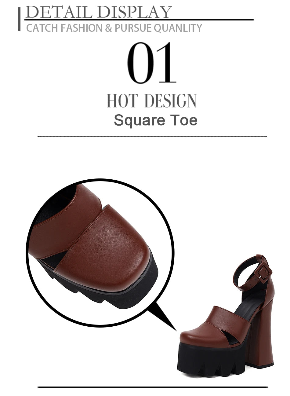 Punk Rock Style Platform Sandals Women Ankle Strap Belt Buckle Hegith Heels 15cm Sexy High Heels Shoes Cut Out Plus Size