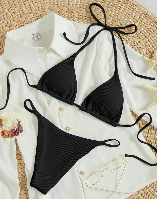Factory Wholesale Women's Sexy Small Rib Bikini Set Two Piece Swimsuit with Printed Pattern Beach Wear
