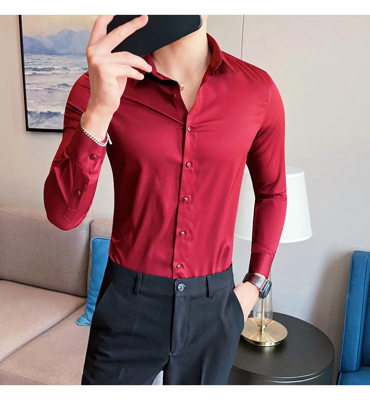 Shirts For Men Clothing Korean Luxury Long Sleeve Men's Social Shirts Simple All Match Casual Slim Fit Formal Work Wear Big Size