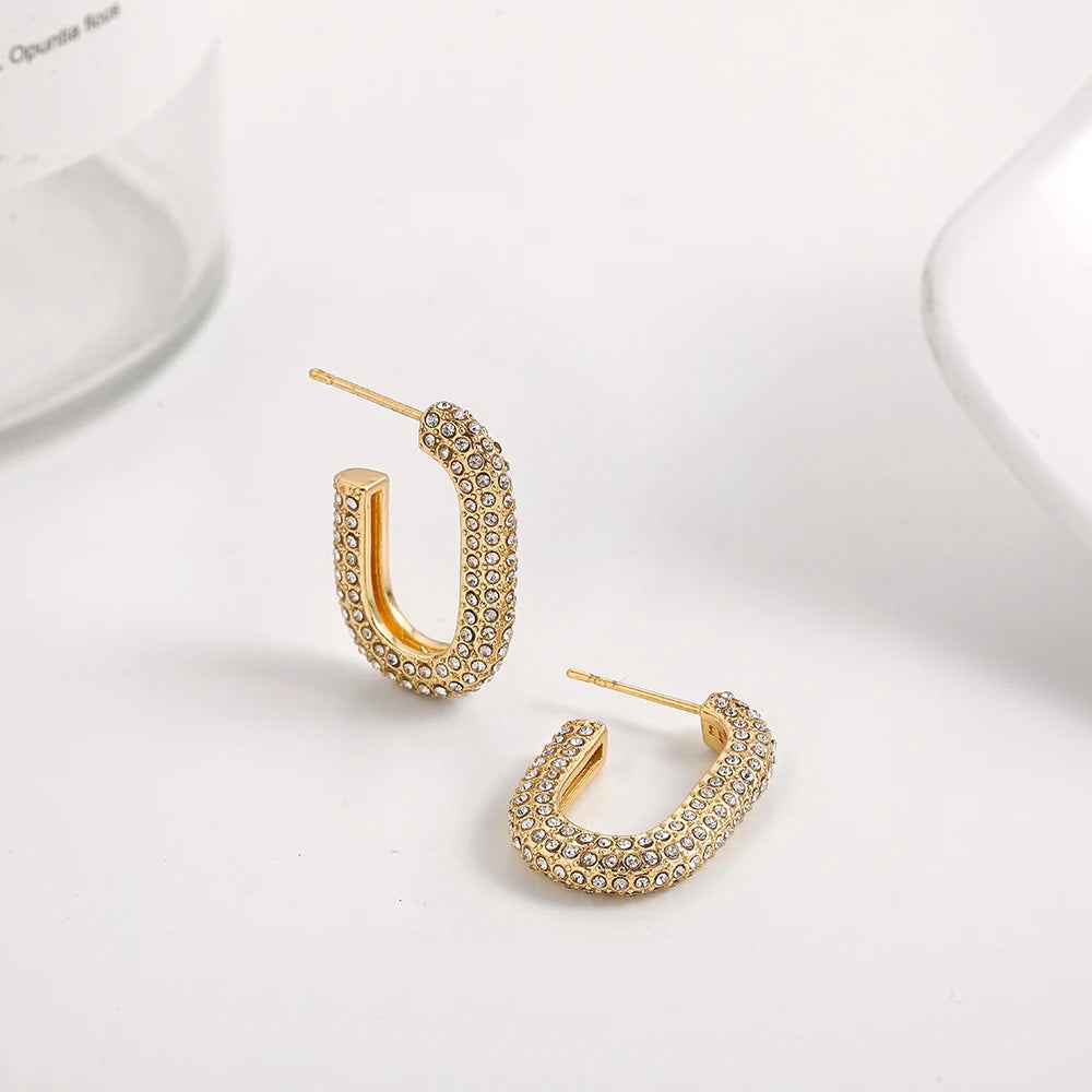 Punk Gold Color Twist Round Piercing Hoop Earrings Female Luxury CZ Crystal Geometric Ear Buckle Huggie Earrings Women Jewelry