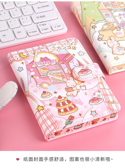 256 Page Children Cute Notebook Color Page Illustration Magnetic Button Soft Leather Diary Student Planner Agenda Notepad Book