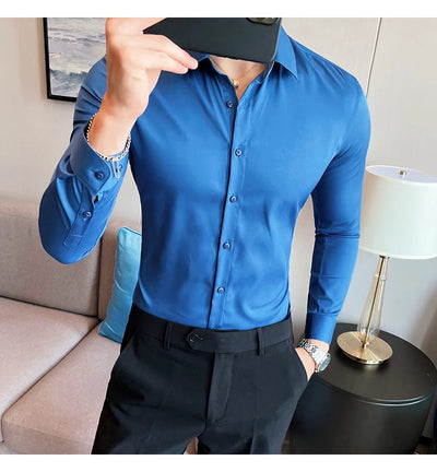 Shirts For Men Clothing Korean Luxury Long Sleeve Men's Social Shirts Simple All Match Casual Slim Fit Formal Work Wear Big Size