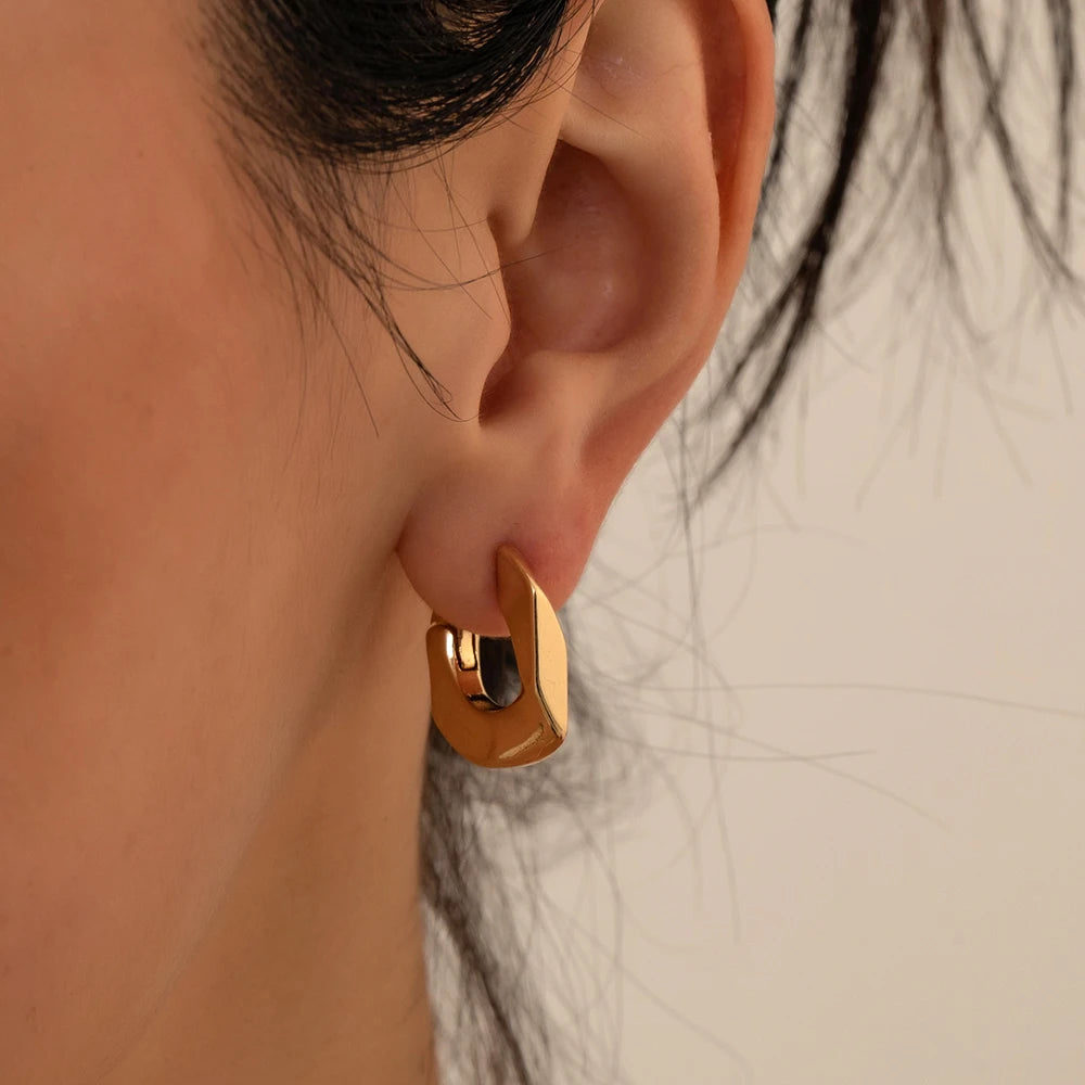 Punk Gold Color Twist Round Piercing Hoop Earrings Female Luxury CZ Crystal Geometric Ear Buckle Huggie Earrings Women Jewelry