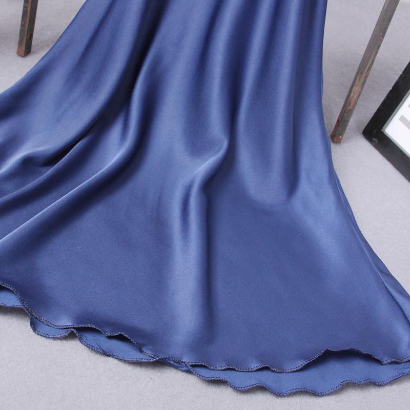 2021 hot sale summer solid v-neck Sexy Lingerie Women Silk  Robe Dress Babydoll Nightdress Nightgown Sleepwear