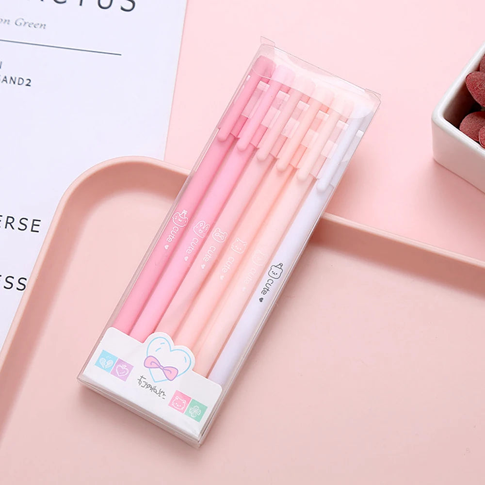 6Pcs/Set Cute Morandi Gel Pen Kawaii 0.5mm Black BallPen Office School Stationery Supplies Student Writing Water Pen Neutral Pen