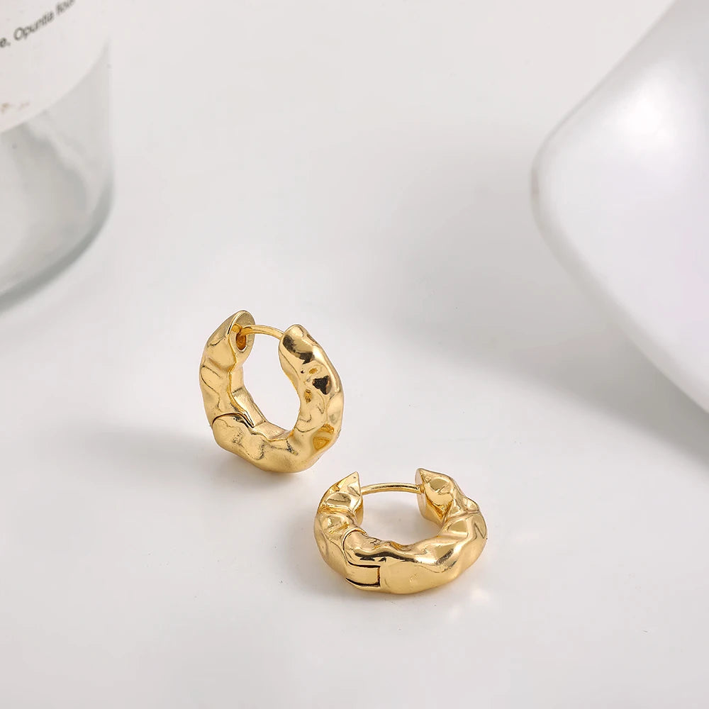 Punk Gold Color Twist Round Piercing Hoop Earrings Female Luxury CZ Crystal Geometric Ear Buckle Huggie Earrings Women Jewelry