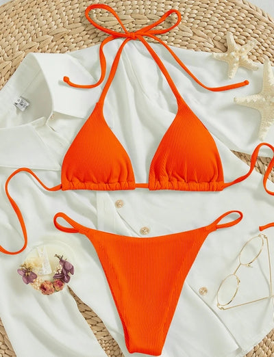 Factory Wholesale Women's Sexy Small Rib Bikini Set Two Piece Swimsuit with Printed Pattern Beach Wear