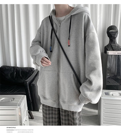 Blue Hoodies Women Sweatshirt Spring Autumn Zipper Coat Pocket Hooded New Loose Solid Color Jacket Trend Handsome Men Tops