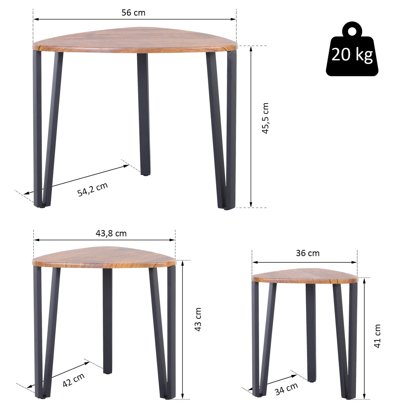 HOMCOM 3 modern coffee tables nest side table with metal legs for