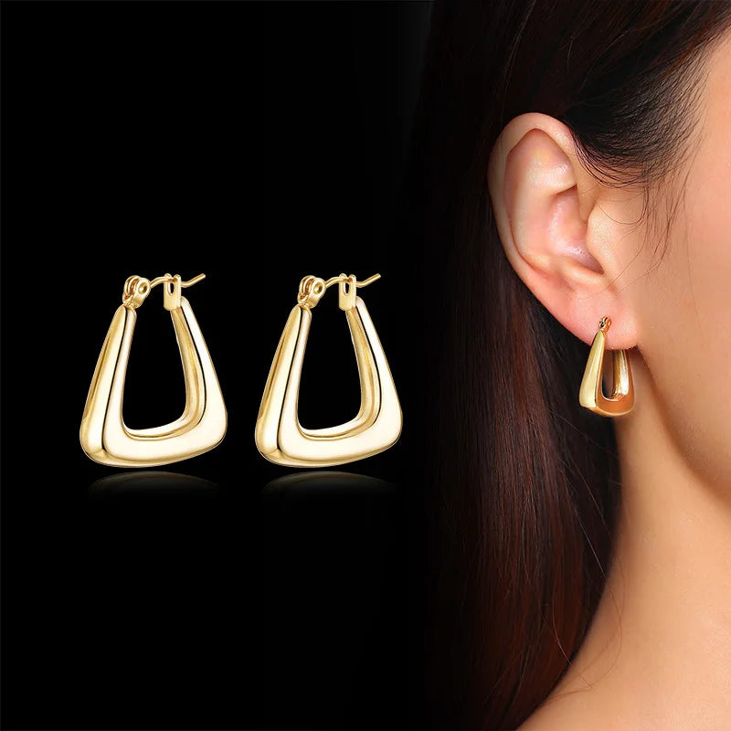 Fashion Square Geometric Hoop Earrings for Women, Chic Metal Stainless Steel Lady Earrings Bijoux Femme New Jewelry