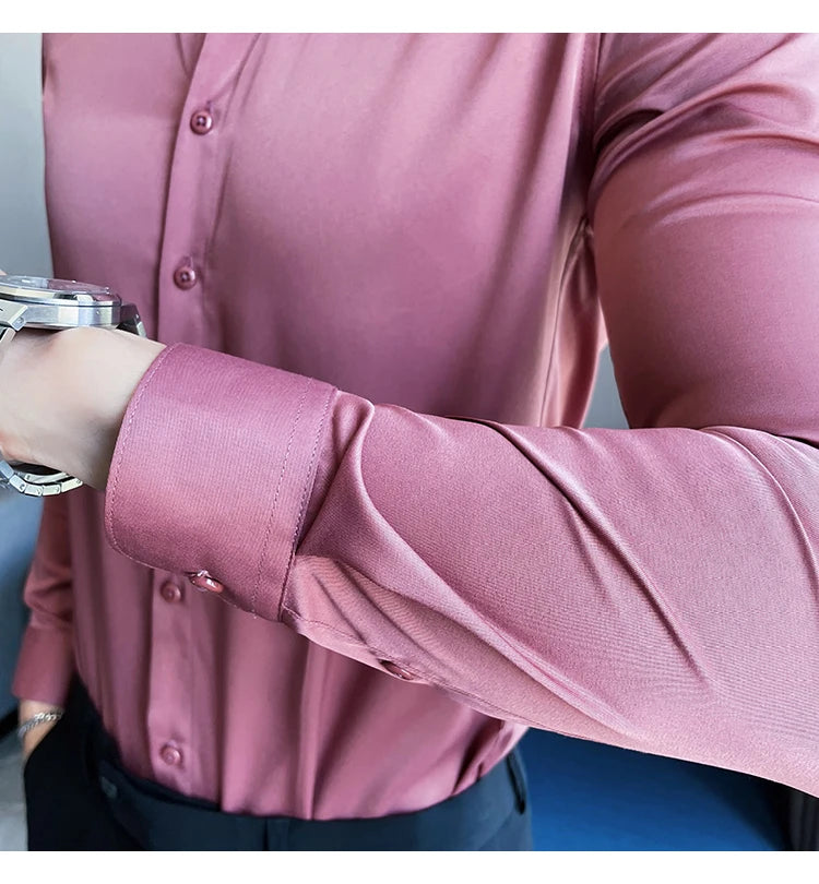 Shirts For Men Clothing Korean Luxury Long Sleeve Men's Social Shirts Simple All Match Casual Slim Fit Formal Work Wear Big Size
