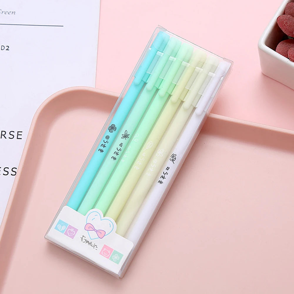 6Pcs/Set Cute Morandi Gel Pen Kawaii 0.5mm Black BallPen Office School Stationery Supplies Student Writing Water Pen Neutral Pen