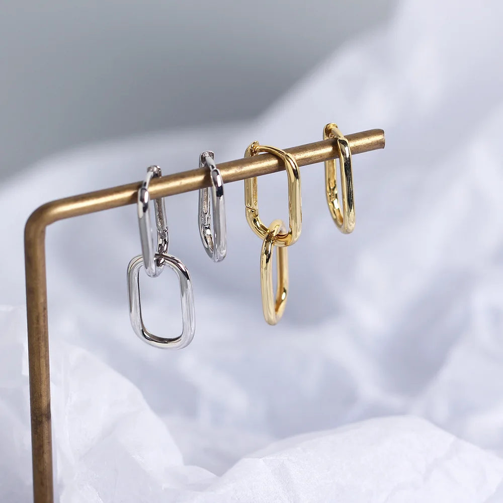 Authentic 925 Sterling Silver Geometric Oval Hoop Earrings For Women Simple Metal Style Detachable Earrings For Women E-073