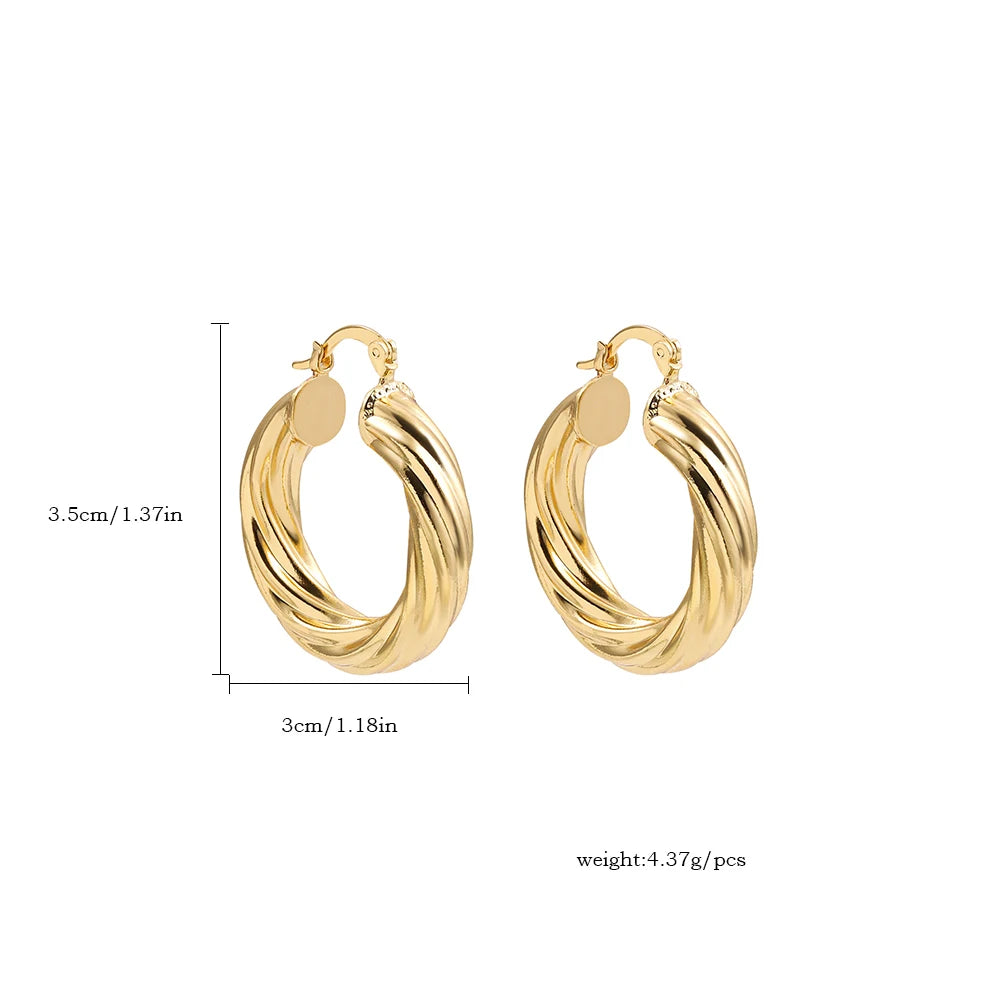 Punk Gold Color Twist Round Piercing Hoop Earrings Female Luxury CZ Crystal Geometric Ear Buckle Huggie Earrings Women Jewelry