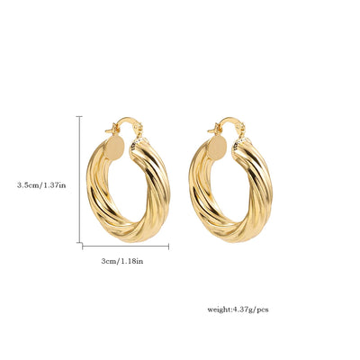 Punk Gold Color Twist Round Piercing Hoop Earrings Female Luxury CZ Crystal Geometric Ear Buckle Huggie Earrings Women Jewelry
