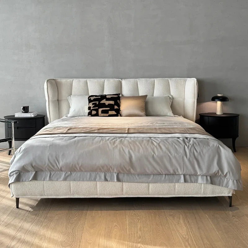 Italian Minimalist Designer 1.8m Master Bedroom Double Bed High-End Home Chenille Velvet Soft Bed Modern for Internet Celebrity