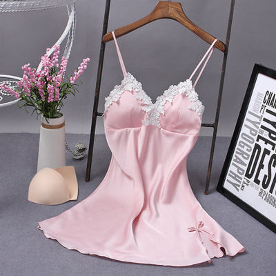 2021 hot sale summer solid v-neck Sexy Lingerie Women Silk  Robe Dress Babydoll Nightdress Nightgown Sleepwear