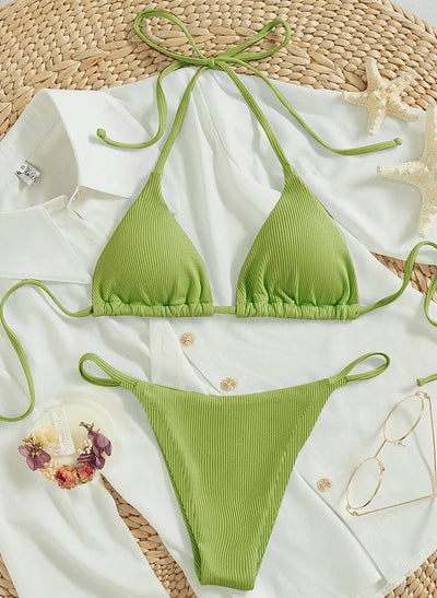Factory Wholesale Women's Sexy Small Rib Bikini Set Two Piece Swimsuit with Printed Pattern Beach Wear