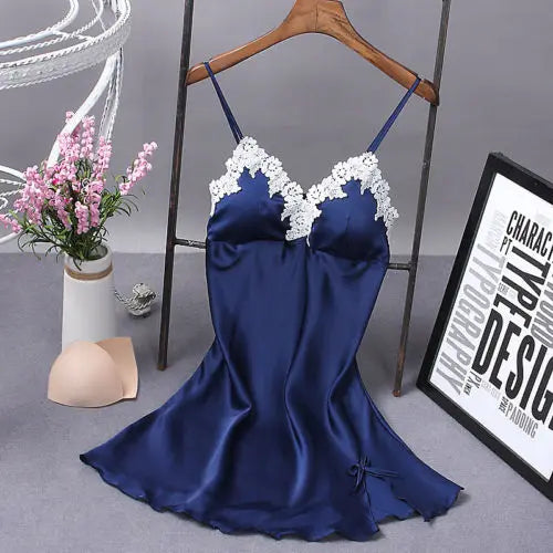 2021 hot sale summer solid v-neck Sexy Lingerie Women Silk  Robe Dress Babydoll Nightdress Nightgown Sleepwear