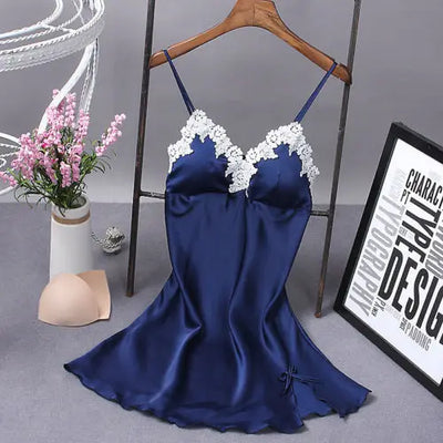 2021 hot sale summer solid v-neck Sexy Lingerie Women Silk  Robe Dress Babydoll Nightdress Nightgown Sleepwear