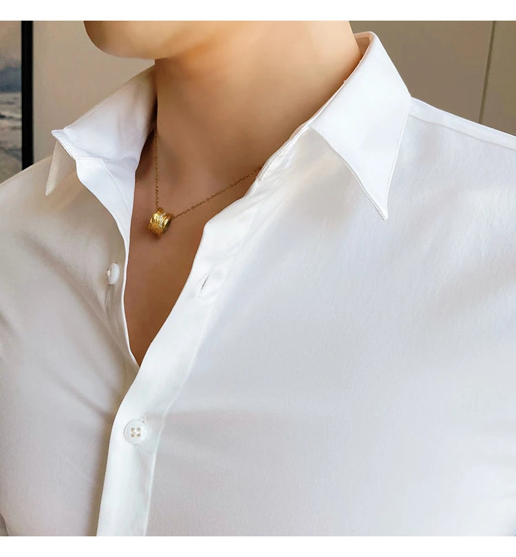 Shirts For Men Clothing Korean Luxury Long Sleeve Men's Social Shirts Simple All Match Casual Slim Fit Formal Work Wear Big Size