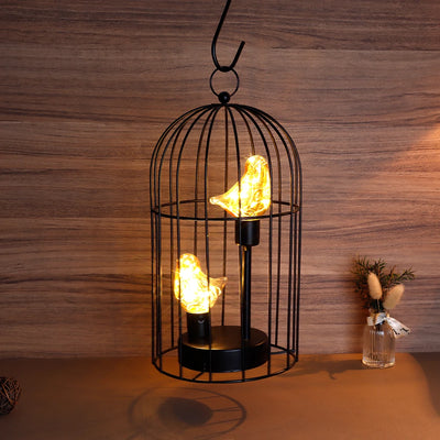 Metal Bird Cage Battery Operated Lamp Cordless Accent Light with Fairy Lights Bird Bulb Lantern for Holiday Party Decor