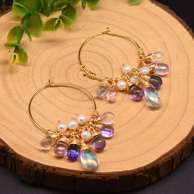 925 Sterling Silver Colorful Tassel Fresh Water Pearl Hoop Earrings Original Design Handmade Womans Luxe Jewelry GE0904