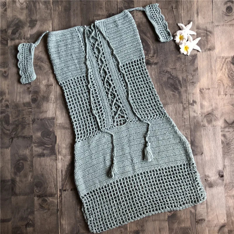 CROCHET BIKINI Hollow Out Set Knitted Cotton Handmade Sexy Swimsuit Summer Swimwear Bandage Beachwear European Bathing suit