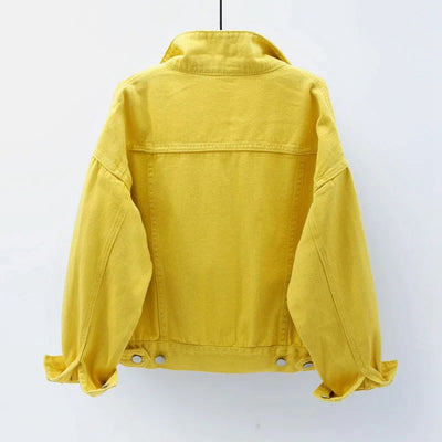 Women's Denim Jacket Spring Autumn Short Coat Pink Jean Jackets Casual Tops Purple Yellow White Loose Tops Lady Outerwear KW02