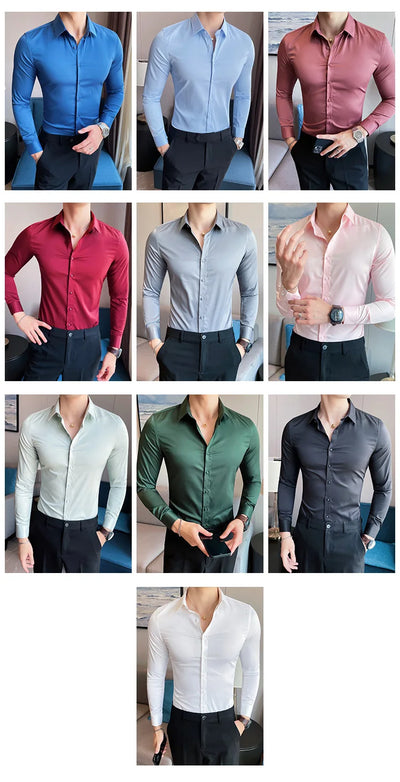 Shirts For Men Clothing Korean Luxury Long Sleeve Men's Social Shirts Simple All Match Casual Slim Fit Formal Work Wear Big Size