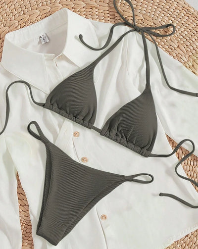 Factory Wholesale Women's Sexy Small Rib Bikini Set Two Piece Swimsuit with Printed Pattern Beach Wear