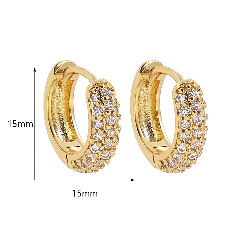 Punk Gold Color Twist Round Piercing Hoop Earrings Female Luxury CZ Crystal Geometric Ear Buckle Huggie Earrings Women Jewelry