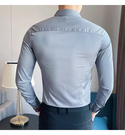Shirts For Men Clothing Korean Luxury Long Sleeve Men's Social Shirts Simple All Match Casual Slim Fit Formal Work Wear Big Size