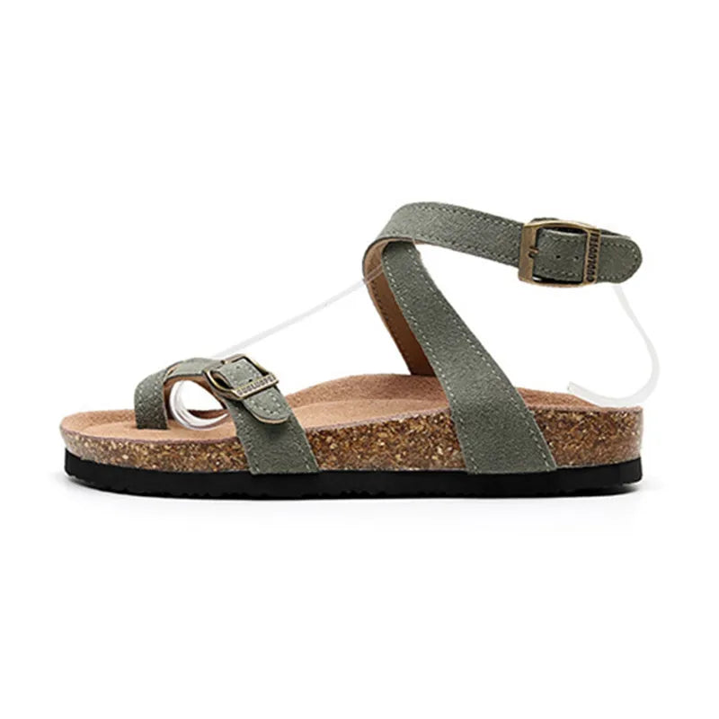 New Summer Women Cork Sandals Gladiator Beach Buckle Strap Solid Casual Outside Sandalias Shoe