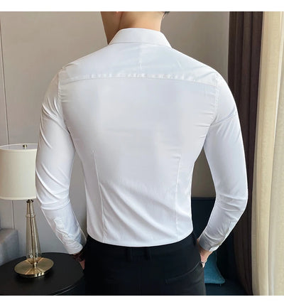 Shirts For Men Clothing Korean Luxury Long Sleeve Men's Social Shirts Simple All Match Casual Slim Fit Formal Work Wear Big Size