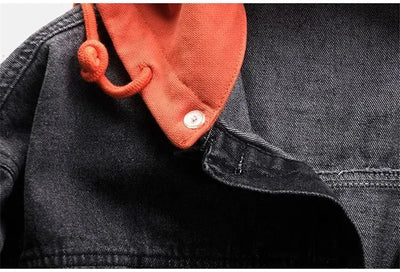 Blue Deconstructable Hooded Turn-down Collar Denim Jacket Women Loose Button Patchwork Outwear Jean Coat Female