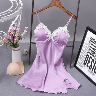 2021 hot sale summer solid v-neck Sexy Lingerie Women Silk  Robe Dress Babydoll Nightdress Nightgown Sleepwear