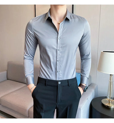 Shirts For Men Clothing Korean Luxury Long Sleeve Men's Social Shirts Simple All Match Casual Slim Fit Formal Work Wear Big Size