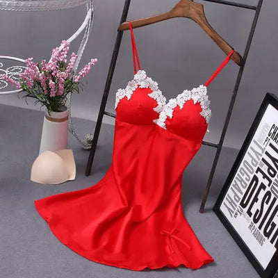 2021 hot sale summer solid v-neck Sexy Lingerie Women Silk  Robe Dress Babydoll Nightdress Nightgown Sleepwear
