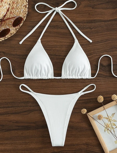 Factory Wholesale Women's Sexy Small Rib Bikini Set Two Piece Swimsuit with Printed Pattern Beach Wear