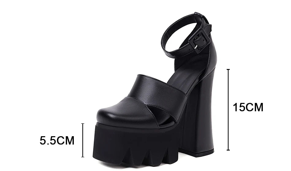 Punk Rock Style Platform Sandals Women Ankle Strap Belt Buckle Hegith Heels 15cm Sexy High Heels Shoes Cut Out Plus Size