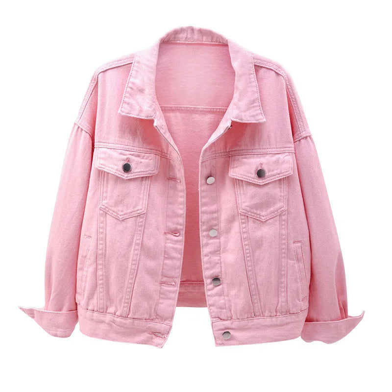 Women's Denim Jacket Spring Autumn Short Coat Pink Jean Jackets Casual Tops Purple Yellow White Loose Tops Lady Outerwear KW02