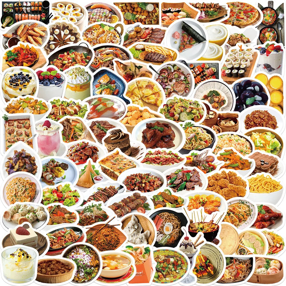 10/30/90pcs Cute Cartoon Food Stickers Delicacy Graffiti Decals Kids Toy DIY Phone Luggage Fridge Notebook Guitar Wall Sticker