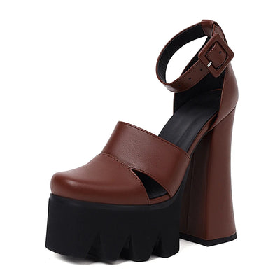 Punk Rock Style Platform Sandals Women Ankle Strap Belt Buckle Hegith Heels 15cm Sexy High Heels Shoes Cut Out Plus Size