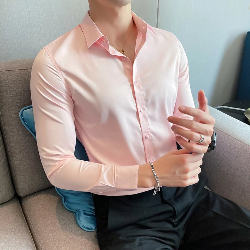 Shirts For Men Clothing Korean Luxury Long Sleeve Men's Social Shirts Simple All Match Casual Slim Fit Formal Work Wear Big Size