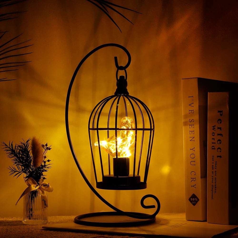 Elegant Birdcage Bulb Decorative Table Lamp Black Cordless Bar Dining Room Lamp Battery Powered Lamp for Other Event Decoration