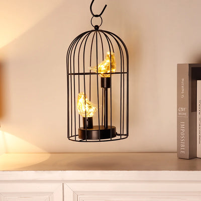 Metal Bird Cage Battery Operated Lamp Cordless Accent Light with Fairy Lights Bird Bulb Lantern for Holiday Party Decor